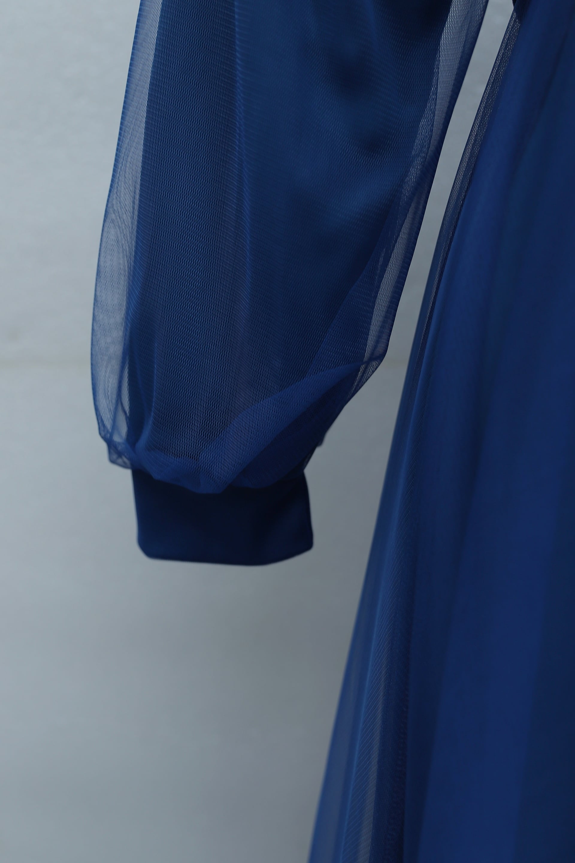 Navy Blue Stone Detail Draped Tulle Evening Dress with Belt - Podyumplus - by Peralane - photo 7