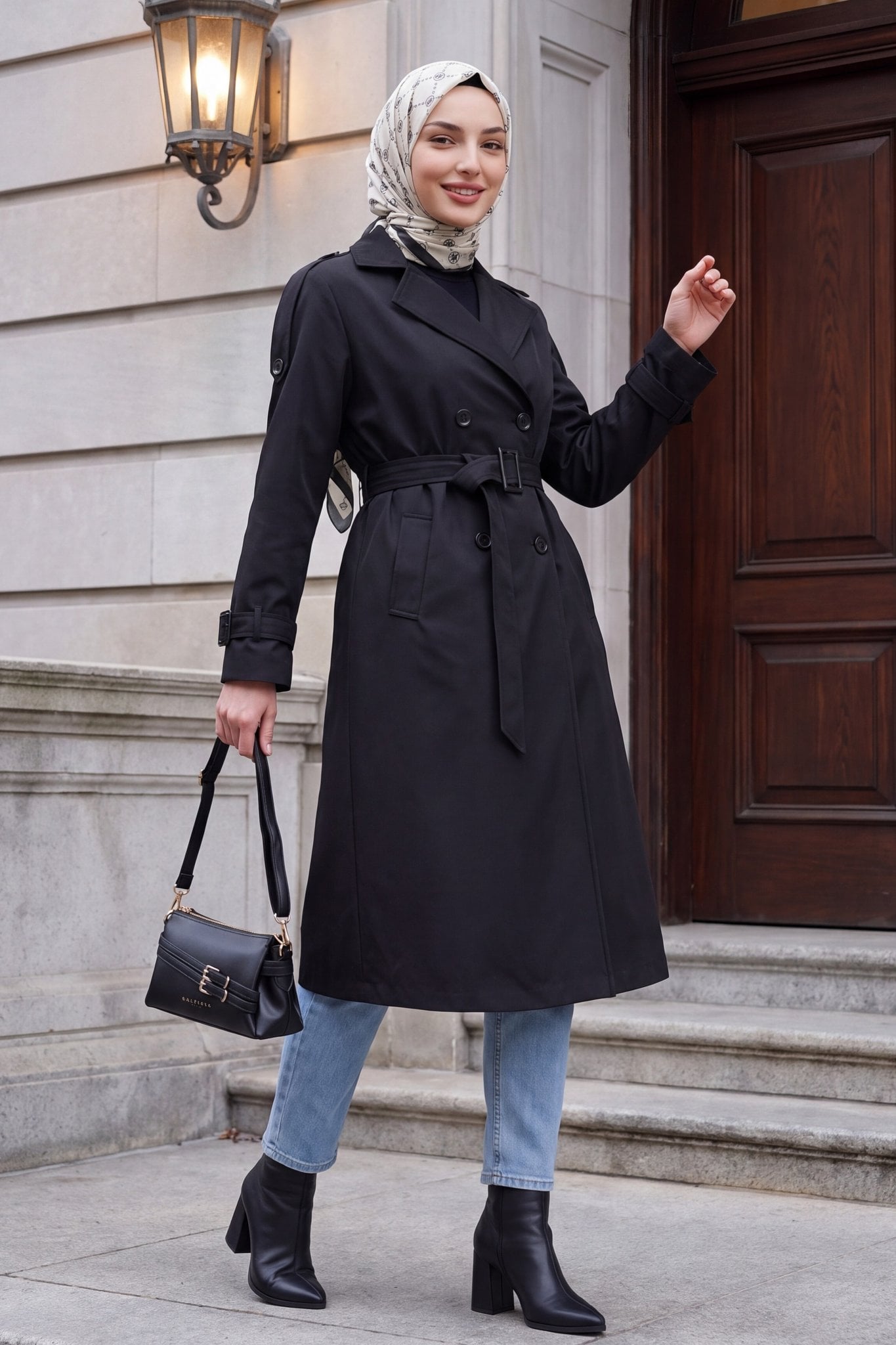 5941 Double-Breasted Long Trench Coat - Black - Bigdart - by Peralane - photo 5