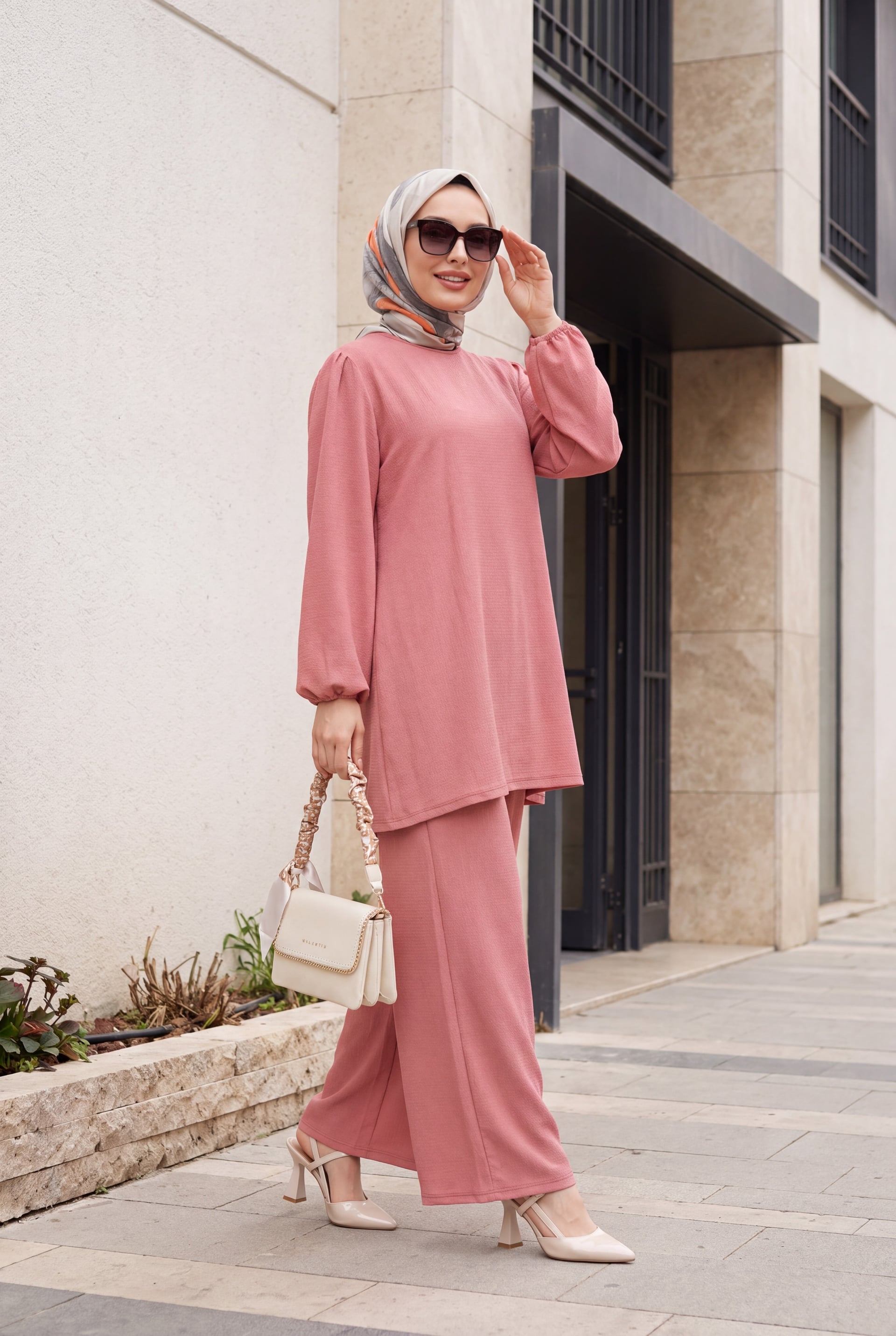Women's Dusty Rose Tunic and Wide-Leg Trouser Modest Set 6663 - Bigdart - by Peralane