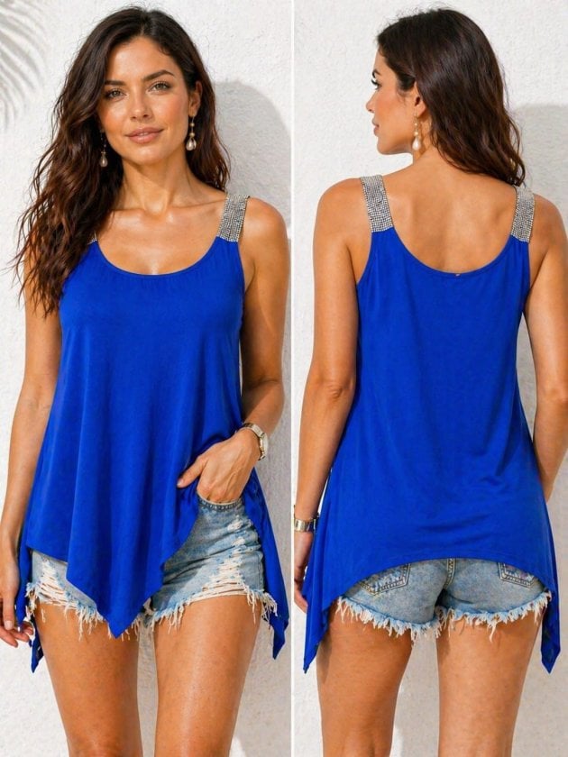 Women's Sleeveless Round Neck Asymmetric Cut Viscose Blouse - Janes - by Peralane - photo 2
