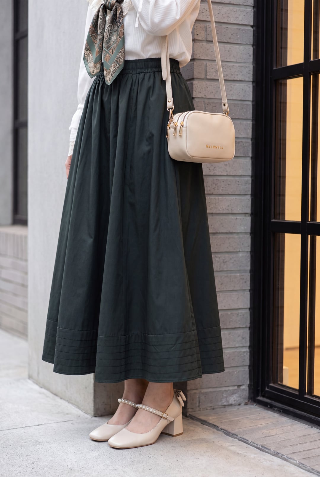 Elasticated Waist Pleated Skirt with Pockets - Petrol - Podyumplus - by Peralane