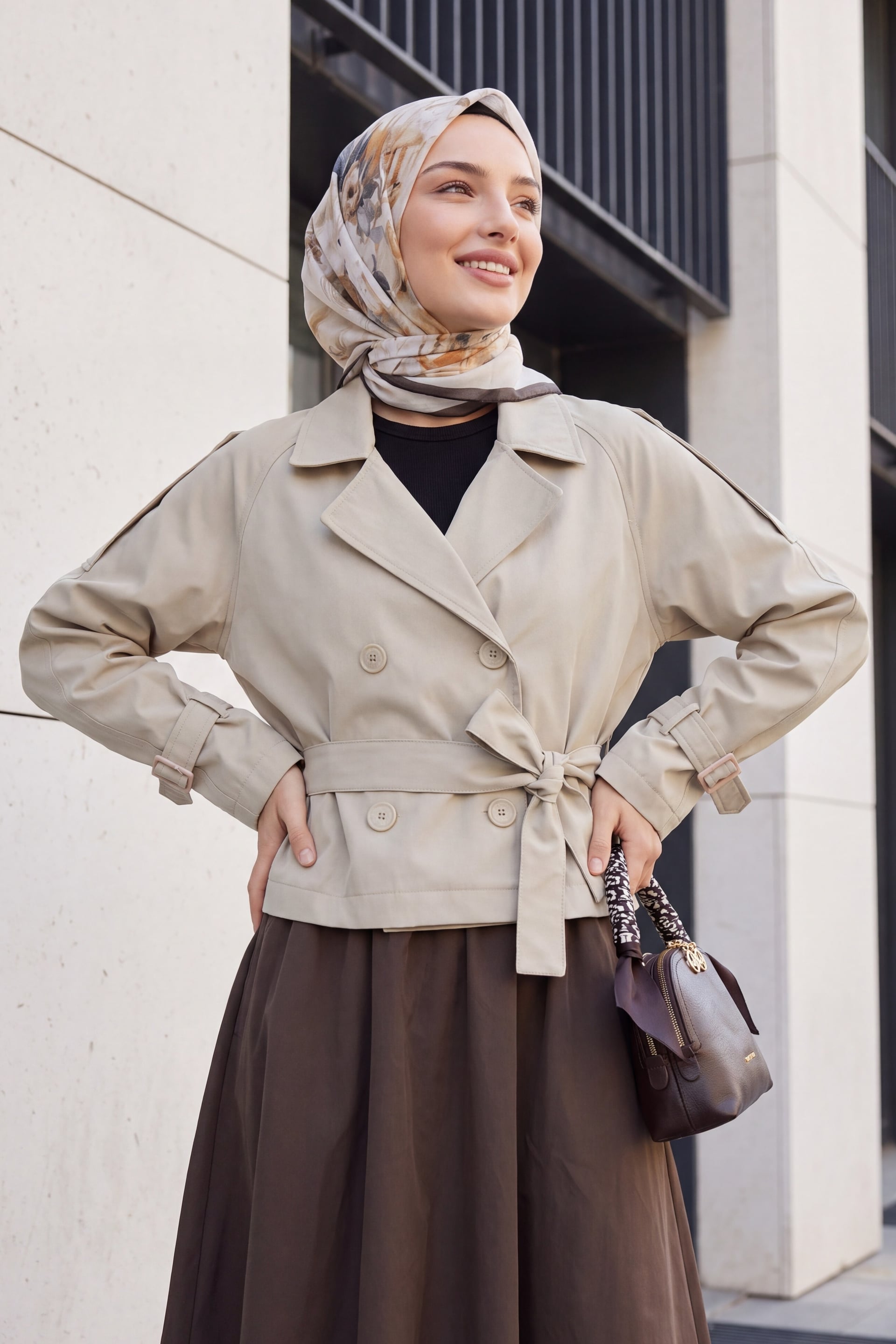 Women's Belted Short Trench Coat - Stone - Bigdart - by Peralane - photo 4