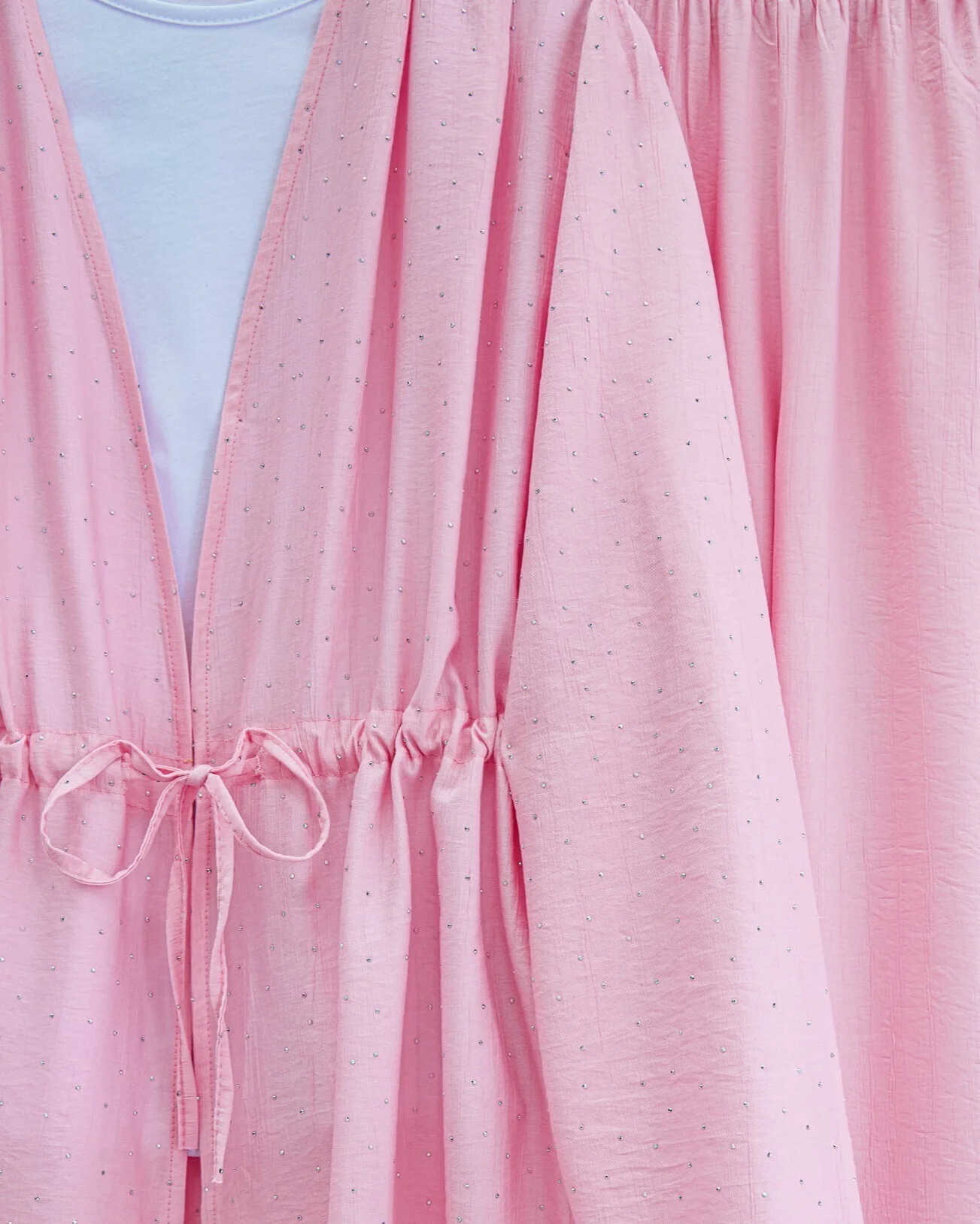 Stone-Detailed Wide-Leg Trousers and Tunnel-Lace Kimono Co-ord Set - Pink - Podyumplus - by Peralane - photo 5