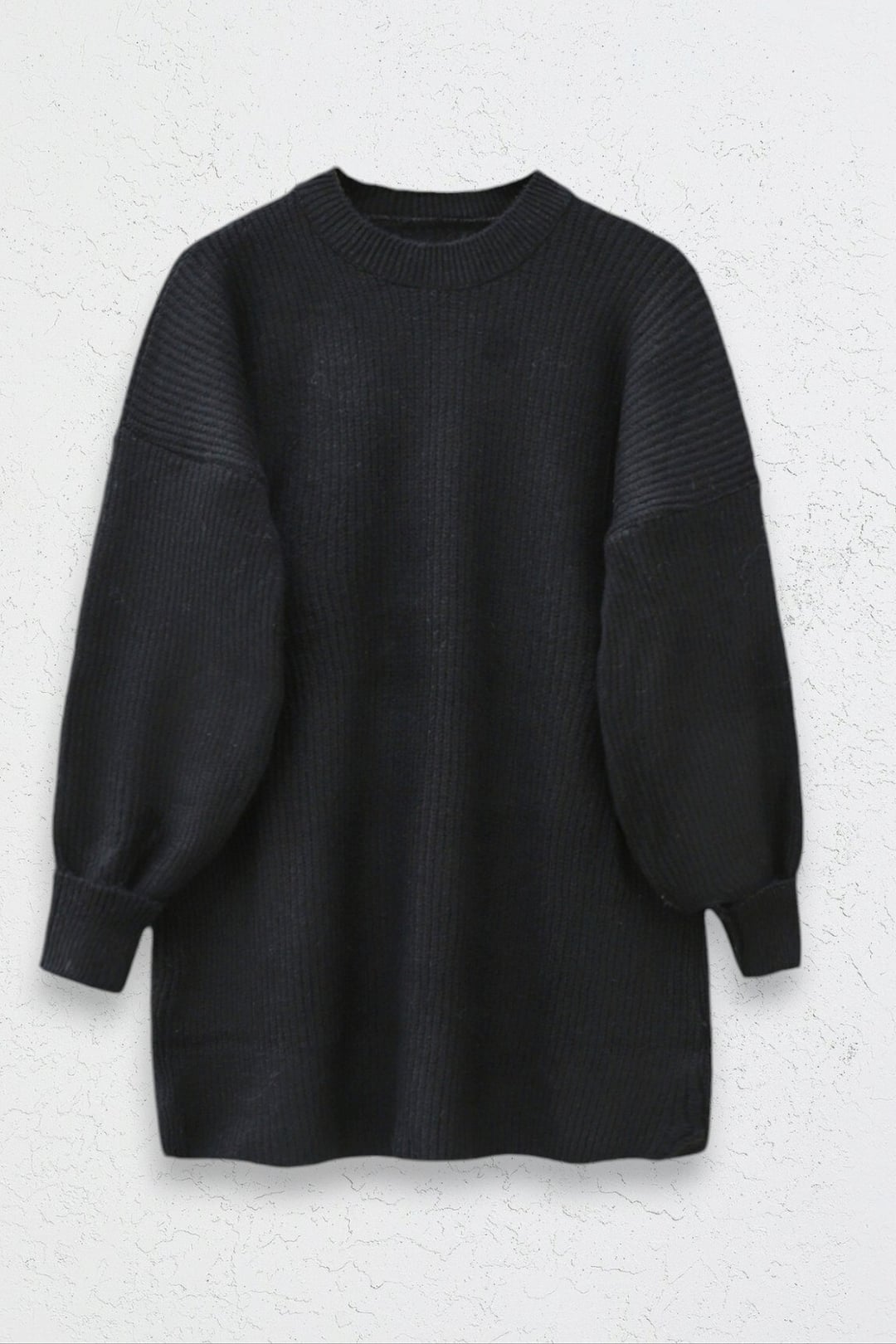 Round Neck Relaxed Fit Knit Tunic - Black - Podyumplus - by Peralane - photo 2