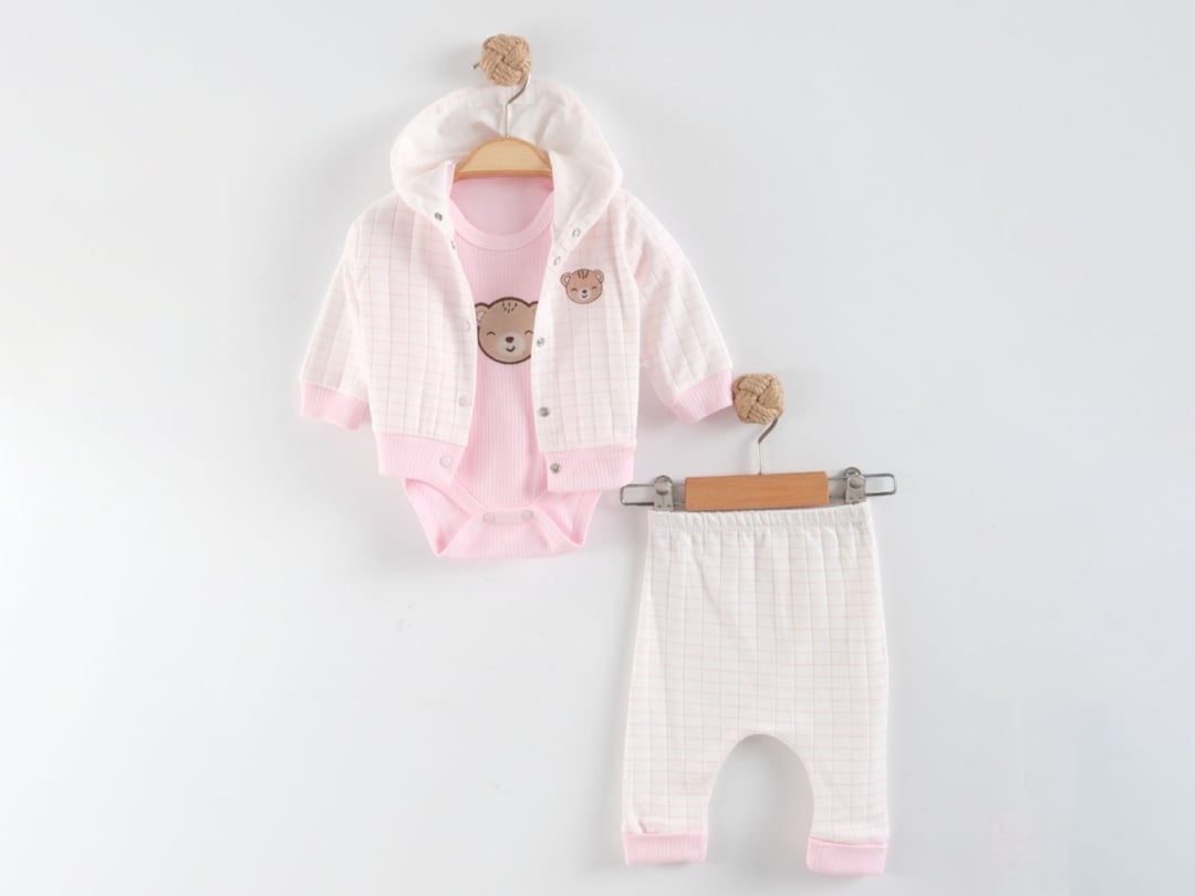 Bear Print 3-Piece Baby Set in Pink - Nayinom - by Peralane