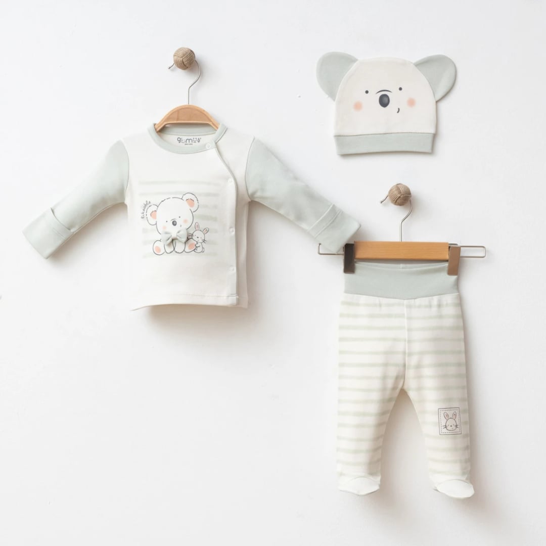 Koala with Bow Tie 3-Piece Set for Newborns - Mint Green - Gumus Baby - by Peralane
