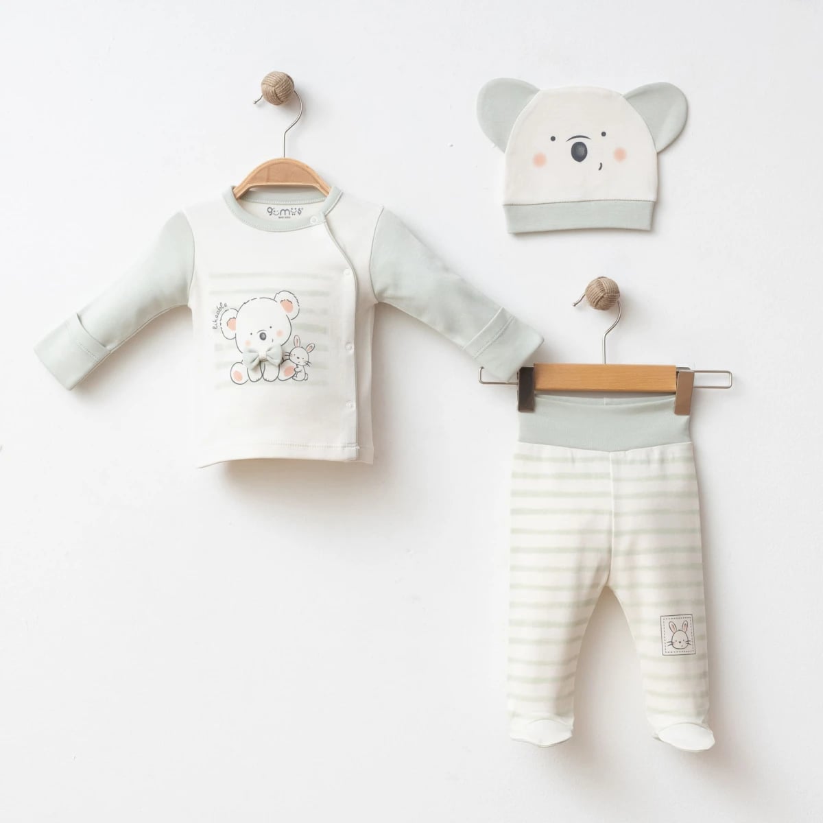 Koala with Bow Tie 3-Piece Set for Newborns - Mint Green - Gumus Baby - by Peralane