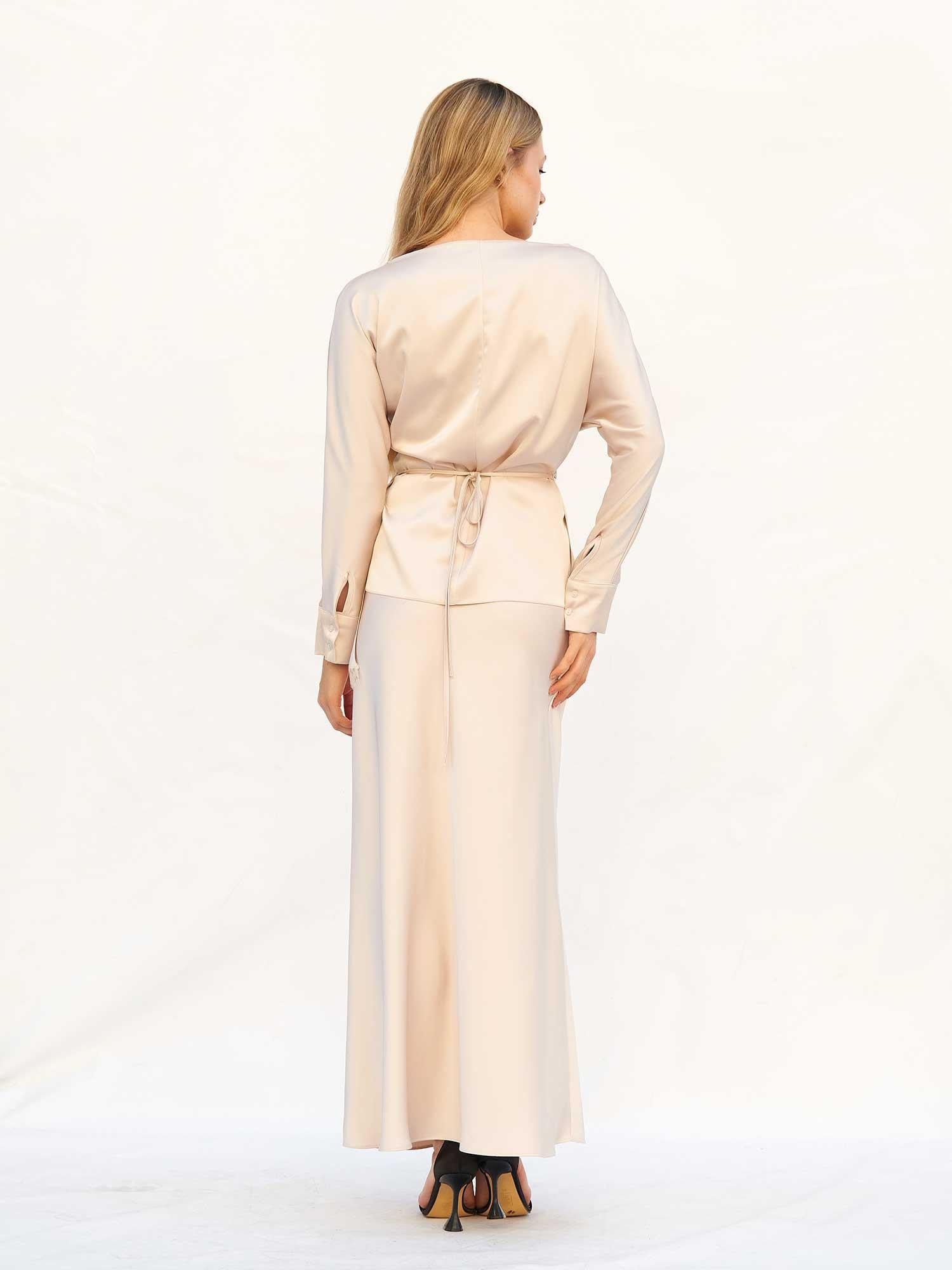Satin Wrap-Style Top and Skirt Set with Lace Trim - Lefon - by Peralane - photo 3