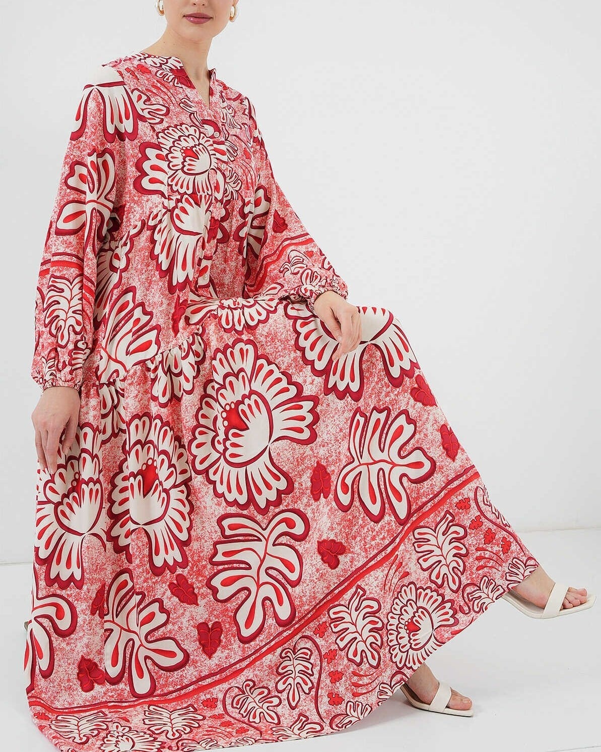 Red Authentic Pattern Modest Dress - 100% Viscose - Bigdart - by Peralane - photo 7