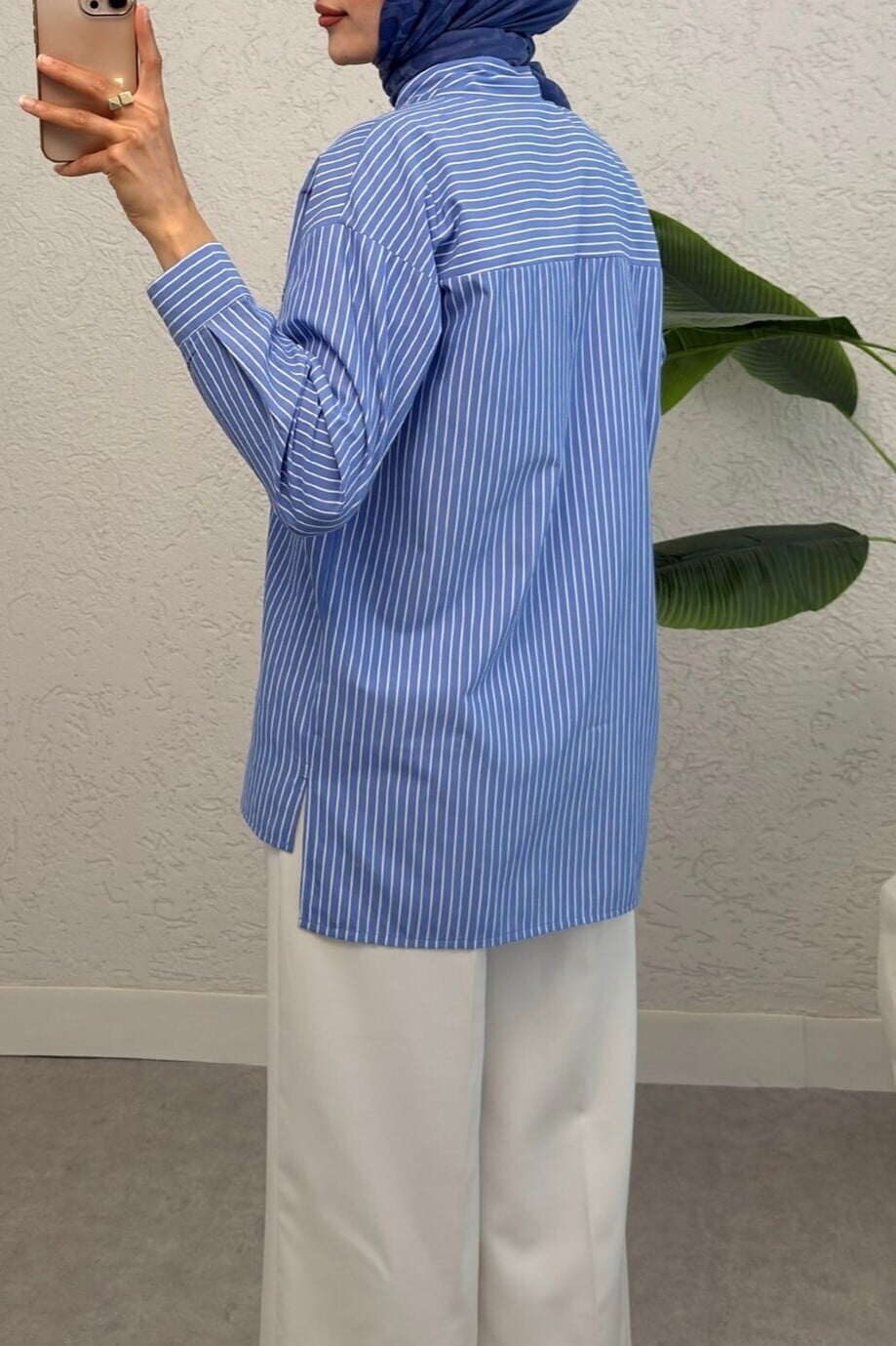 Striped Collared Shirt - Blue - Podyumplus - by Peralane - photo 6
