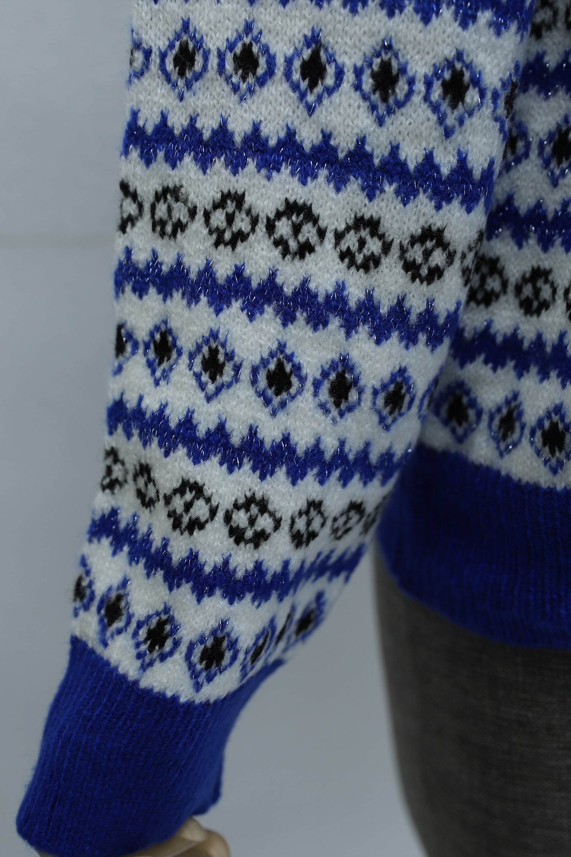 Crew Neck Patterned Jacquard Knit Sweater - Saxe Blue - Podyumplus - by Peralane - photo 7