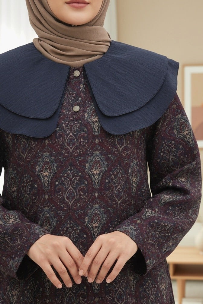 Plum Quilted Tunic with Apron Collar and Half Button Placket - Podyumplus - by Peralane - photo 5
