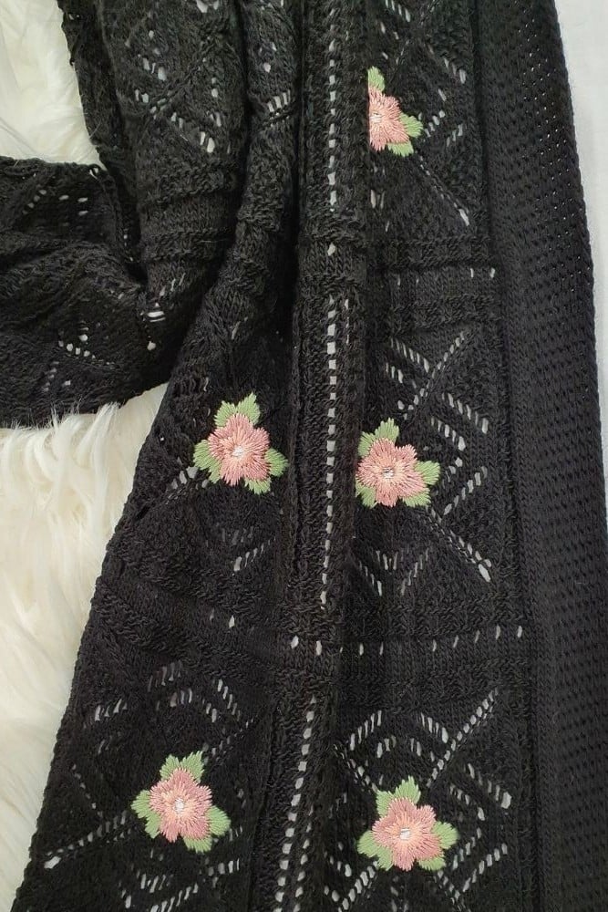 Black Open-Knit Embroidered Cardigan - Podyumplus - by Peralane - photo 7