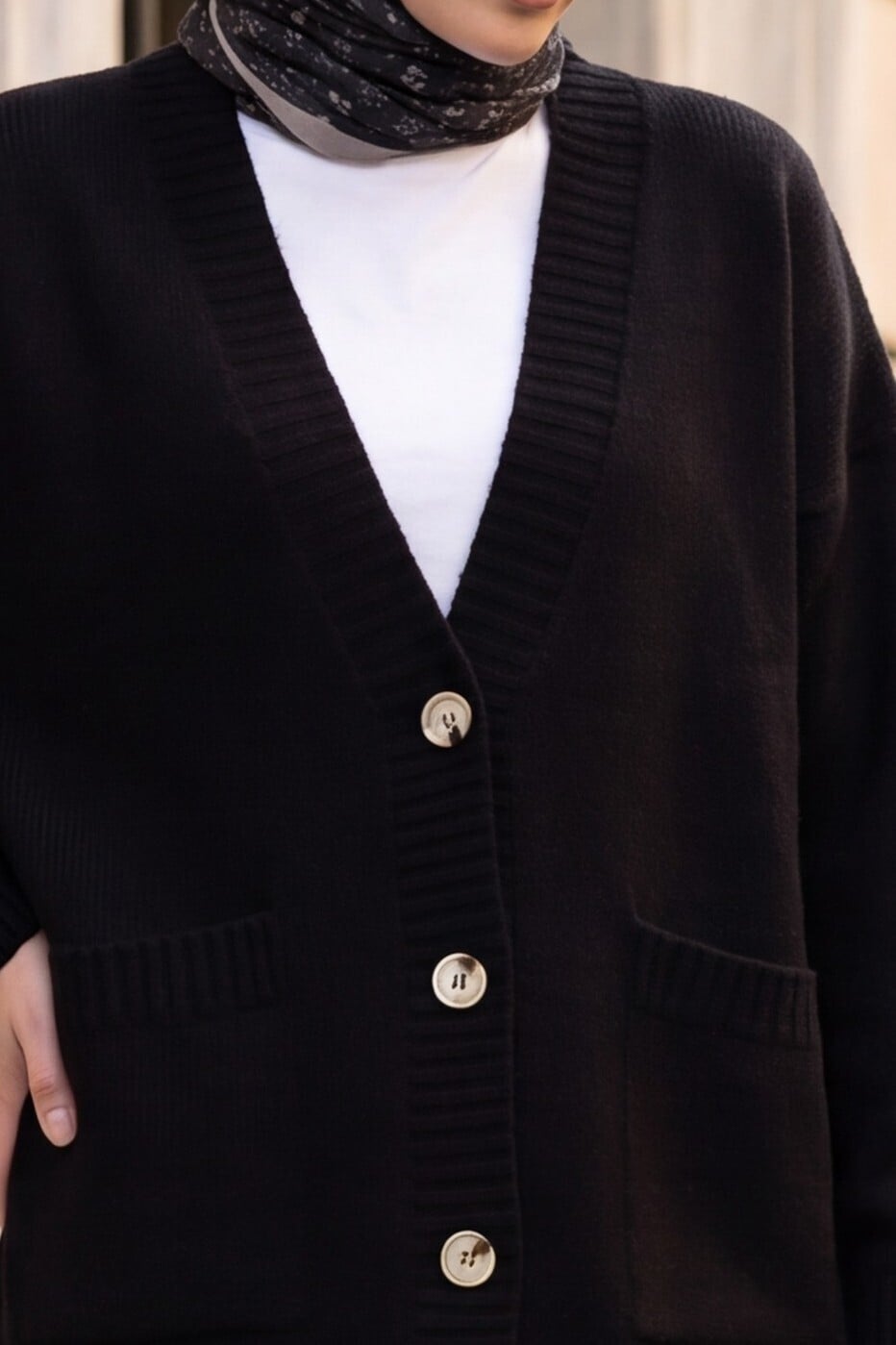 Black Button-Up Long Cardigan with Pockets - Podyumplus - by Peralane - photo 8