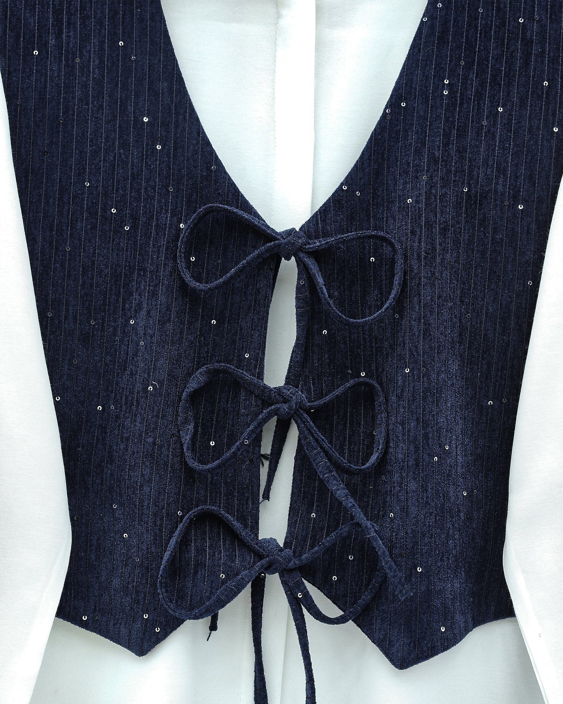 Navy Blue Tie-Front Vest and Wide-Leg Trousers Co-ord Set with White Blouse - Podyumplus - by Peralane - photo 3