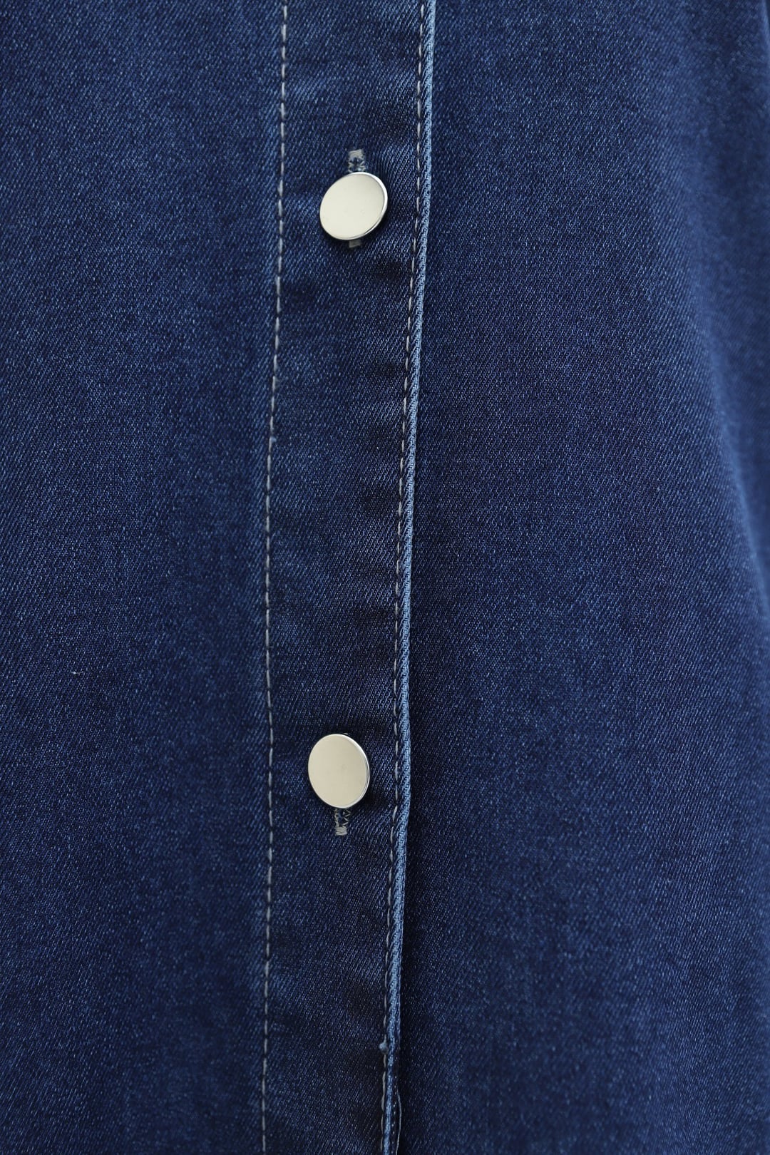 Long-Sleeved Button-Front Denim Dress - Dark Blue - Podyumplus - by Peralane - photo 7