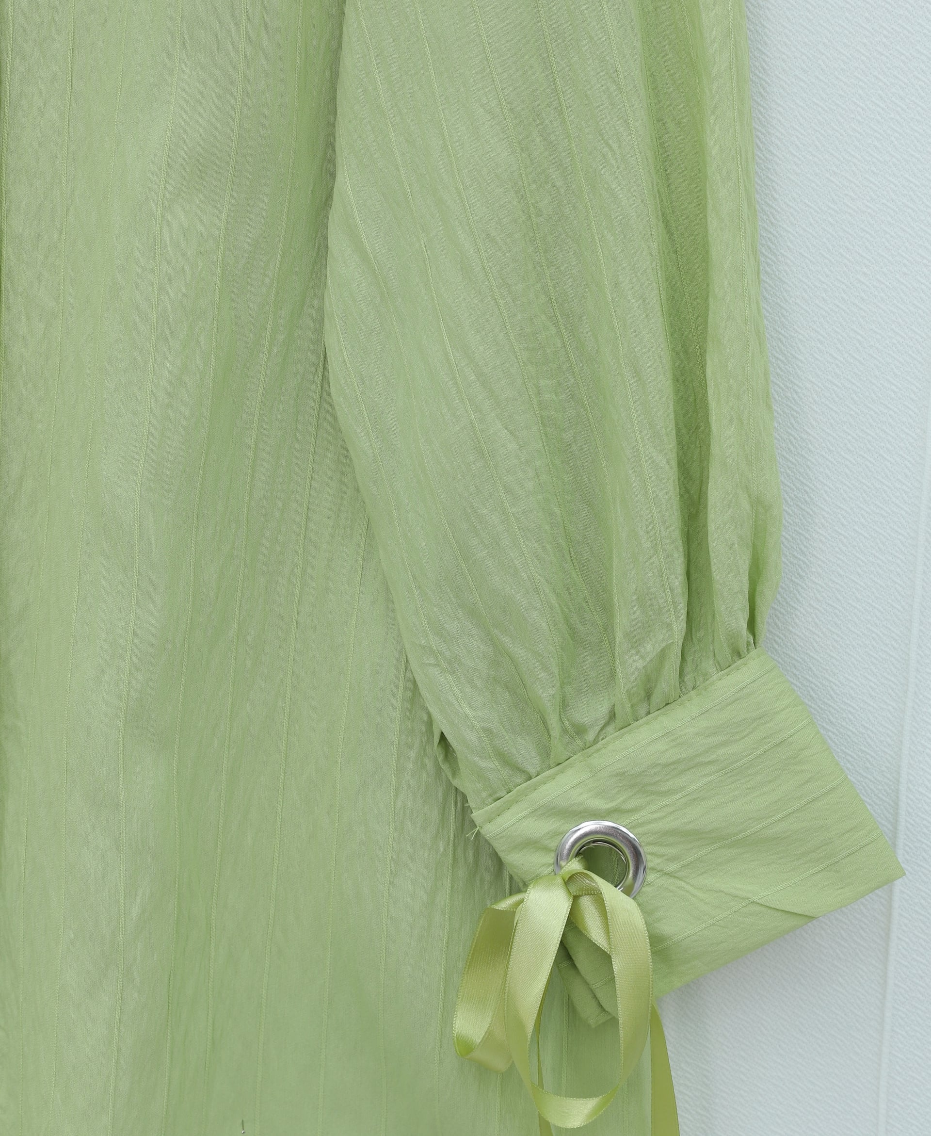 Women's Striped Lace-Up Sleeve Blouse in Light Green - Podyumplus - by Peralane - photo 5