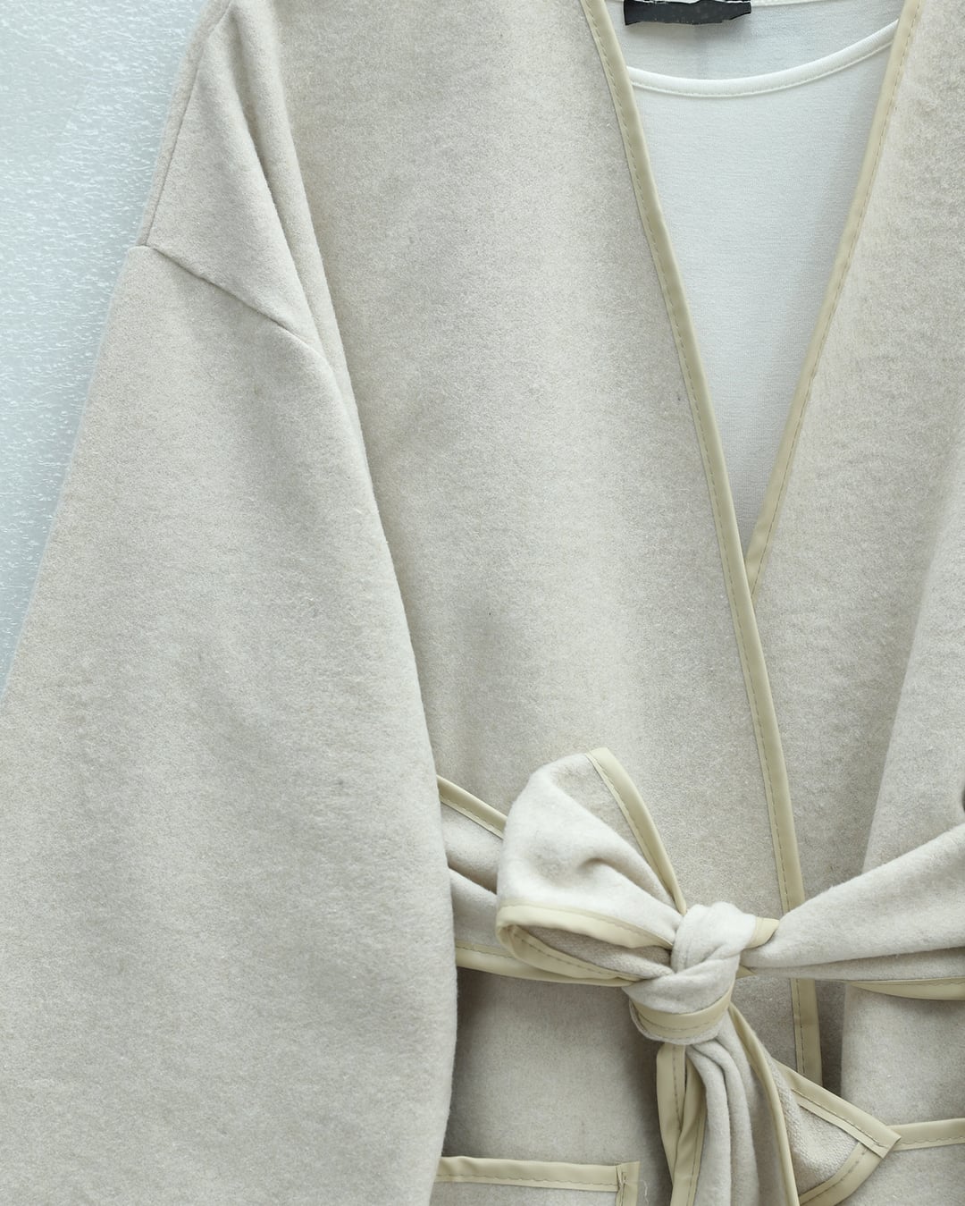 Piped Detail Double Pocket Belted Cashmere Kimono - Beige - Podyumplus - by Peralane - photo 5