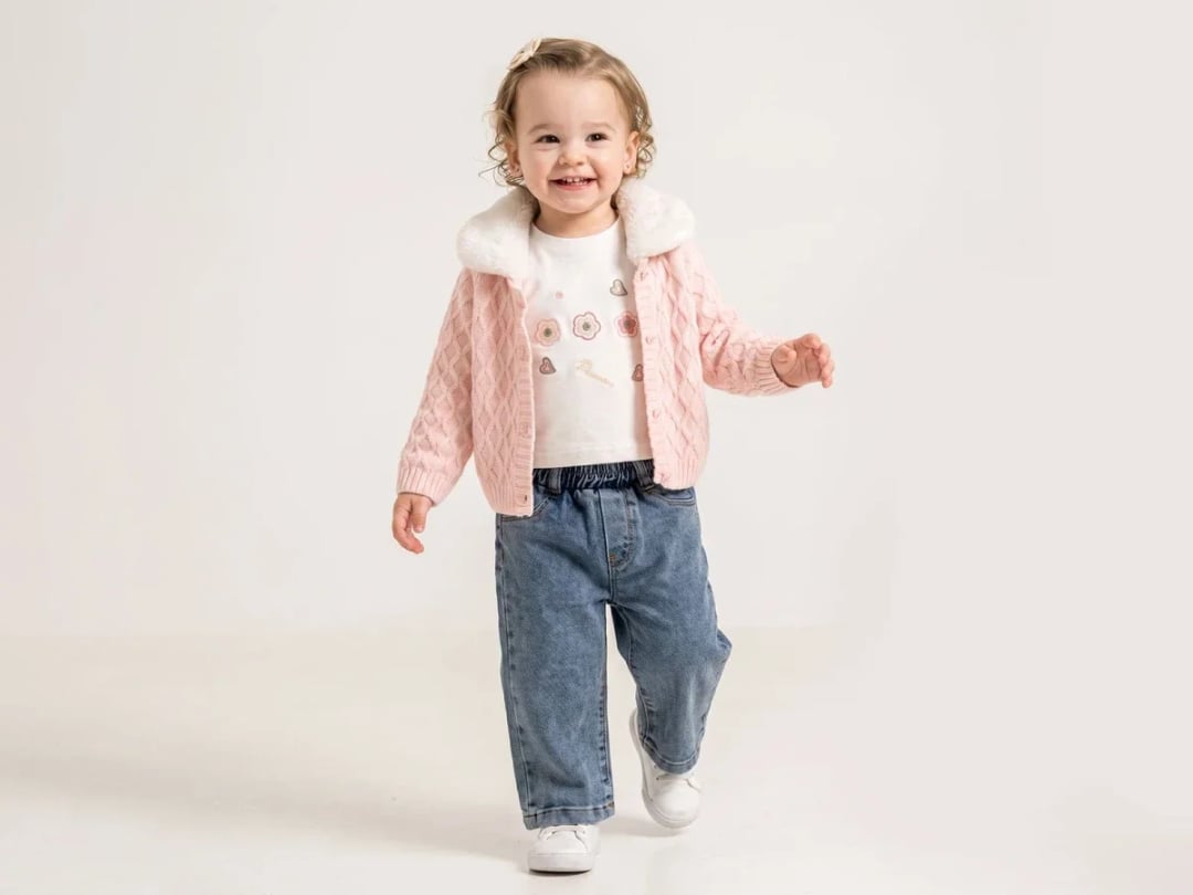 Pink Knit Cardigan and Floral T-Shirt Set for Baby Girls - Pampal Kids - by Peralane