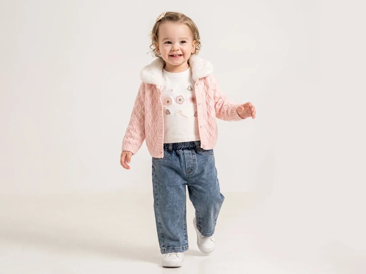 Pink Cable Knit Cardigan and Floral T-Shirt Set for Girls - Pampal Kids - by Peralane