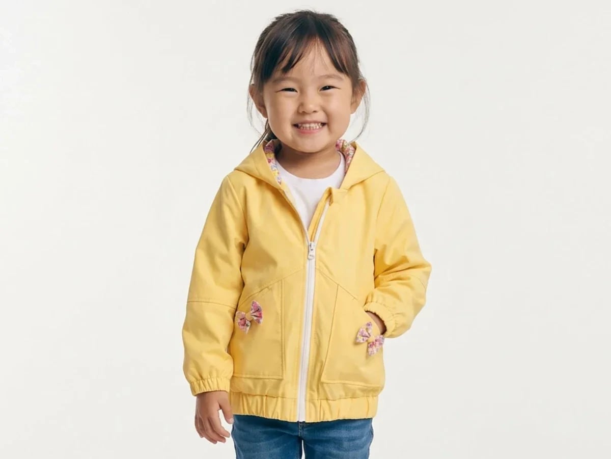 Girls' Yellow Hooded Jacket with Floral Bow Details - Carino - by Peralane