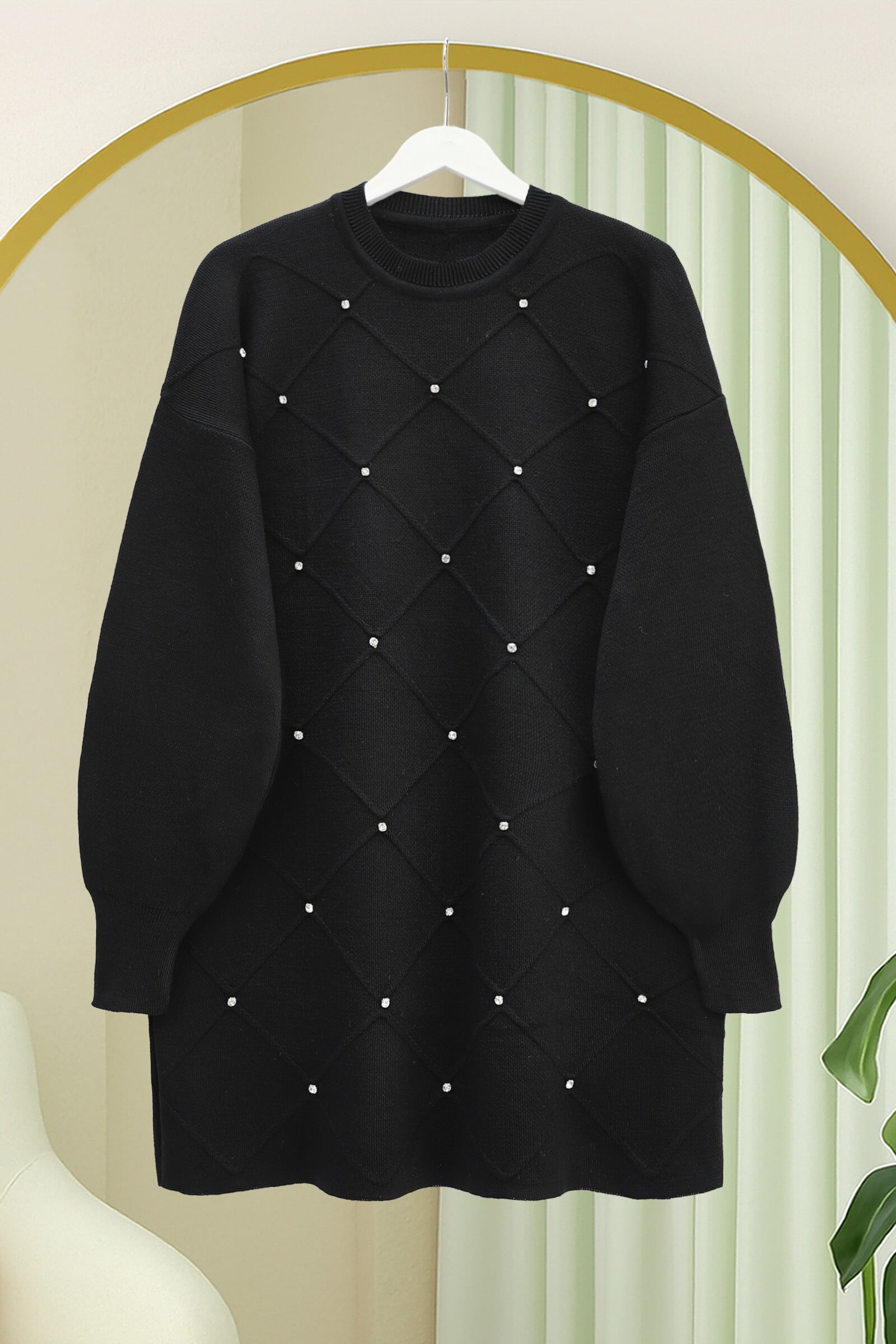 Black Knit Tunic with Pearl Details - Podyumplus - by Peralane - photo 2