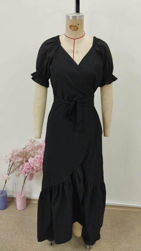 Women's Short-Sleeve Wrap Maxi Dress in Black - Janes - by Peralane - photo 4