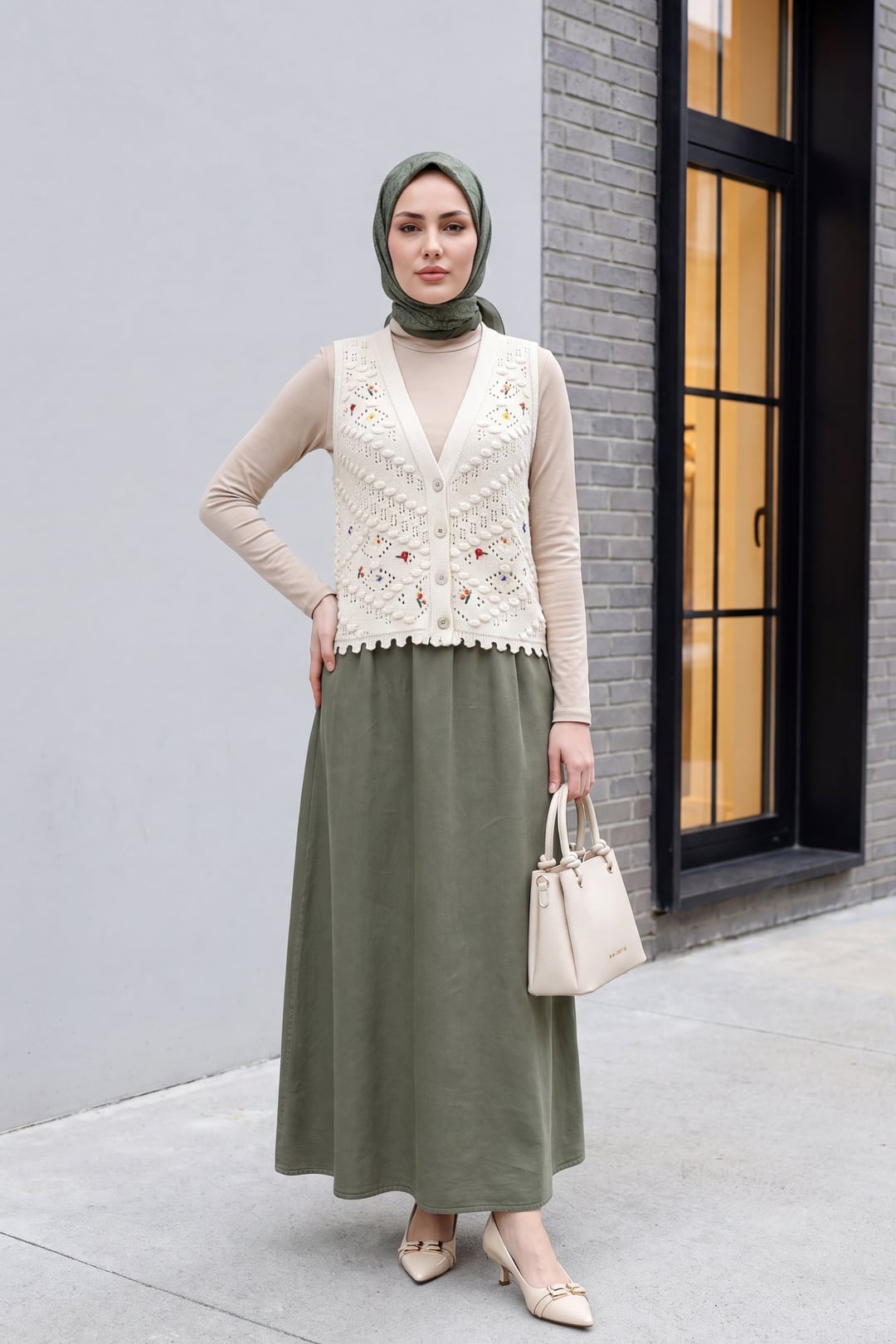 Cream Floral Embroidered Ajour Knit Vest with Pompoms - Podyumplus - by Peralane - photo 4