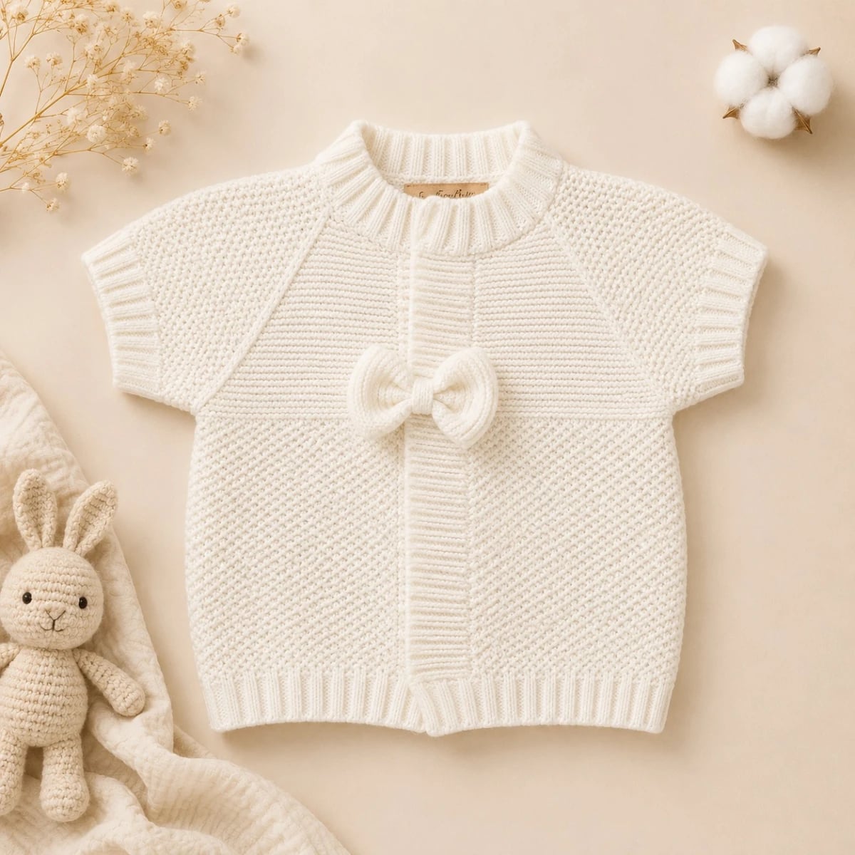 Knitted Baby Cardigan - Ecru - Has Bereket - by Peralane