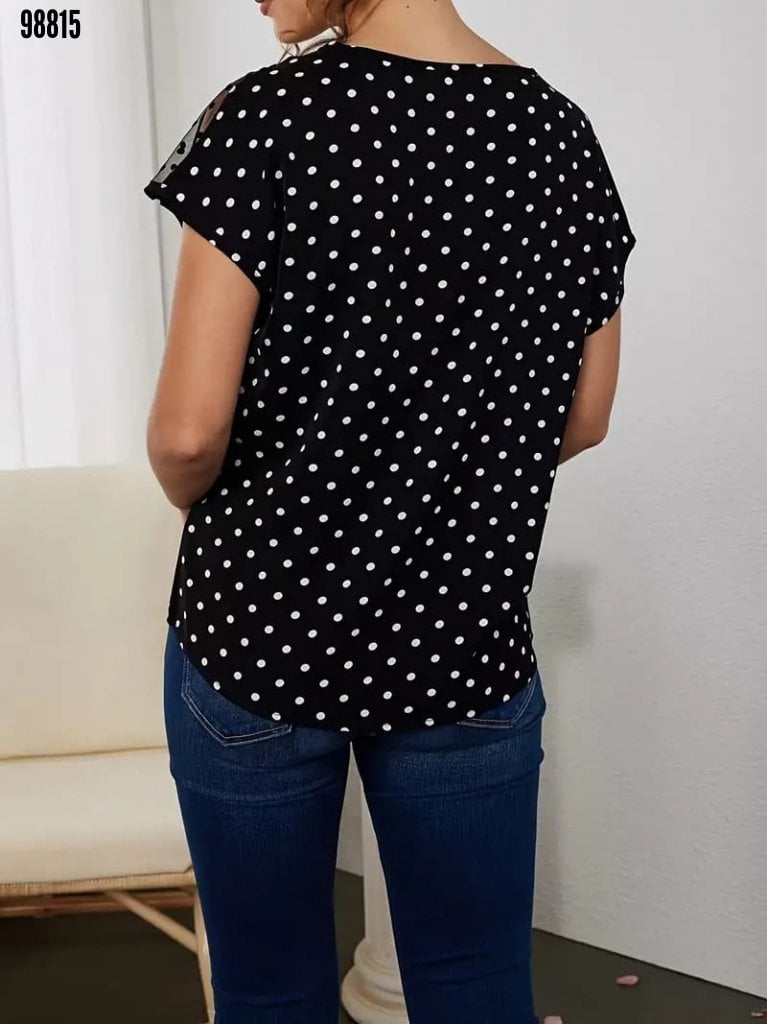Women's Short Sleeve V-Neck Polka Dot Crepe Blouse - Janes - by Peralane - photo 4