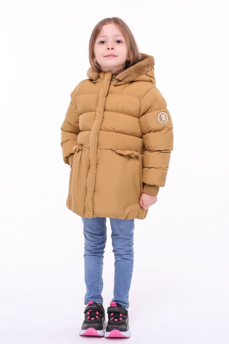 Girls' Puffer Coat with Faux Fur Hood - Camel - 2-8Y - Benitto Kids - by Peralane
