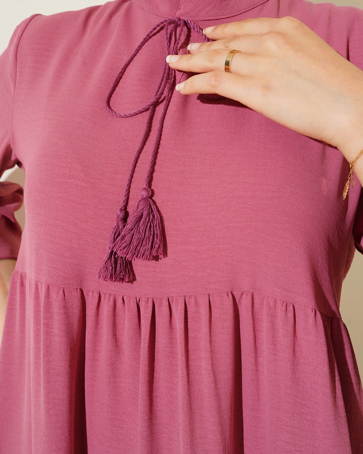 T1627 Tie Neck Long Dress - Dusty Pink - Bigdart - by Peralane - photo 7