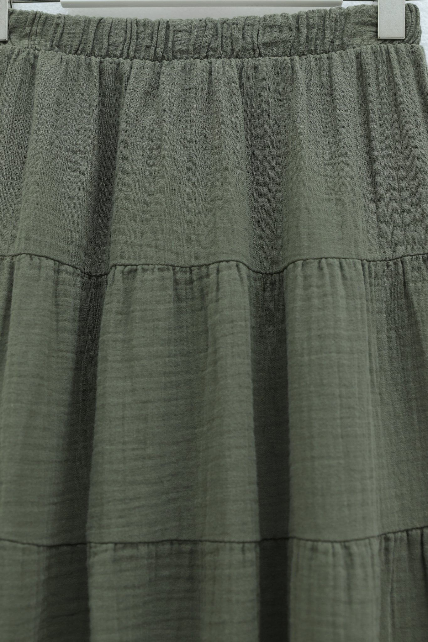 Elasticated Waist Tiered Muslin Maxi Skirt - Khaki - Podyumplus - by Peralane - photo 6