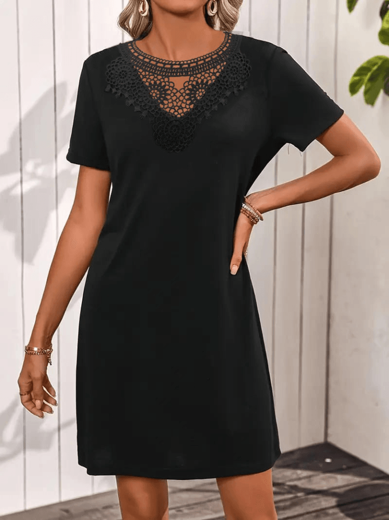Women's Short Sleeve Crochet Neck Viscose Dress - Janes - by Peralane - photo 3