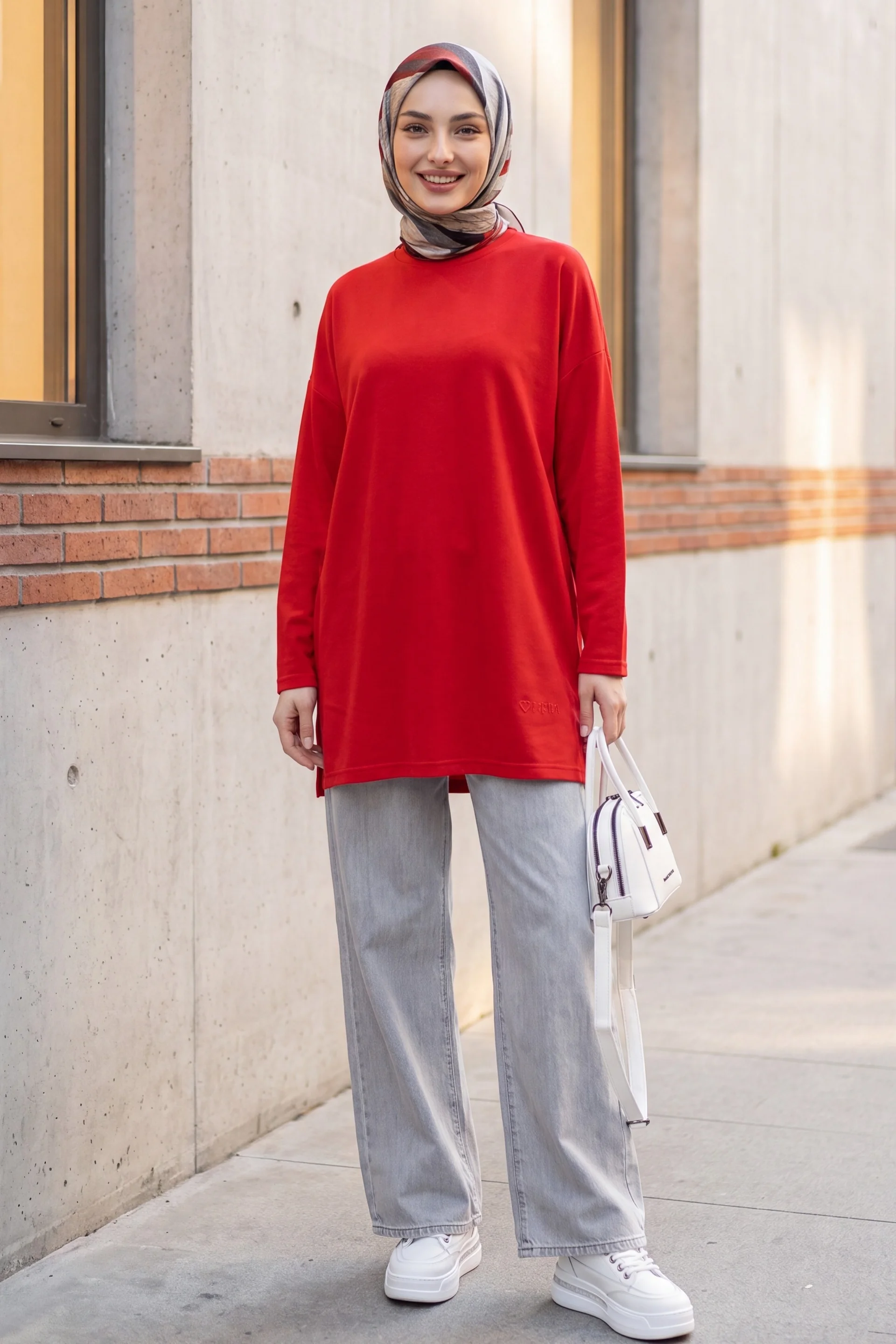 Heart Detail Slit Casual Knit Tunic - Red - Podyumplus - by Peralane - photo 6