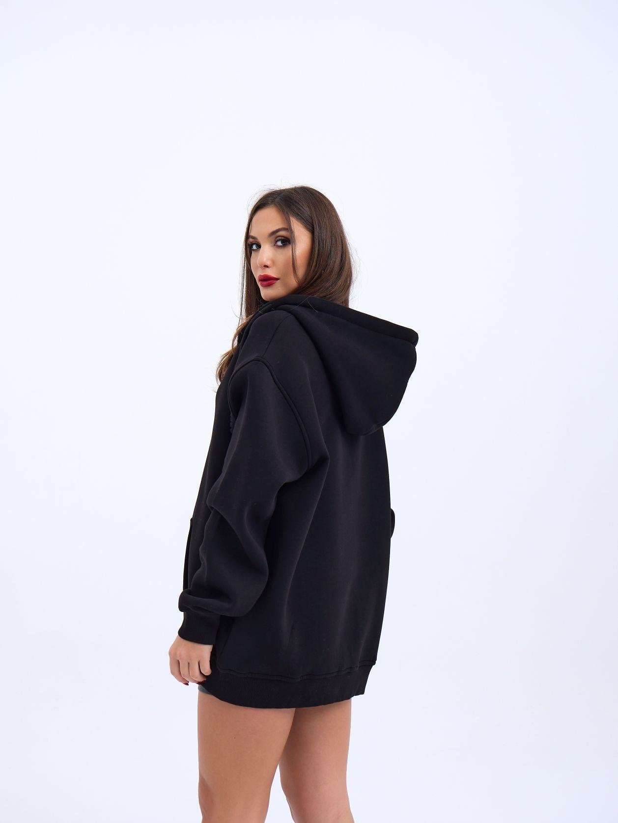 Black Zip-Front Hoodie for Women with Drawstring Hood - Fame - by Peralane - photo 5