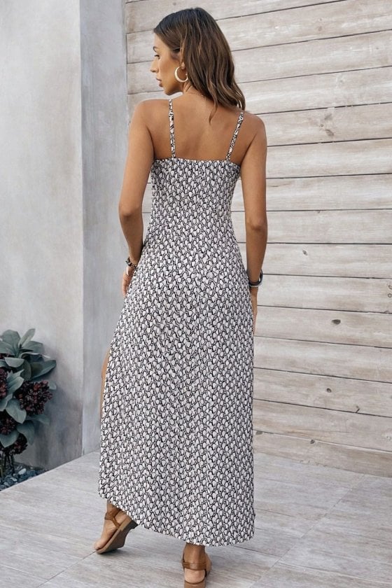 Women's White V-Neck Spaghetti Strap Long Slit Suprem Dress - Janes - by Peralane - photo 4