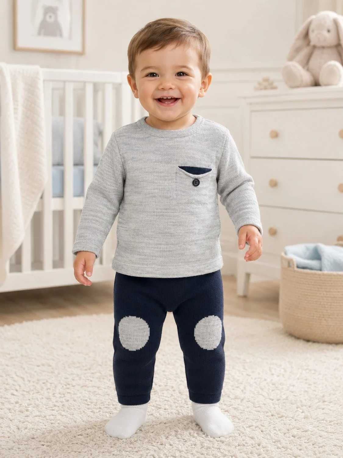 Baby Boys' Grey Knit Top and Trousers Set - Pack of 3 - Has Bereket - by Peralane