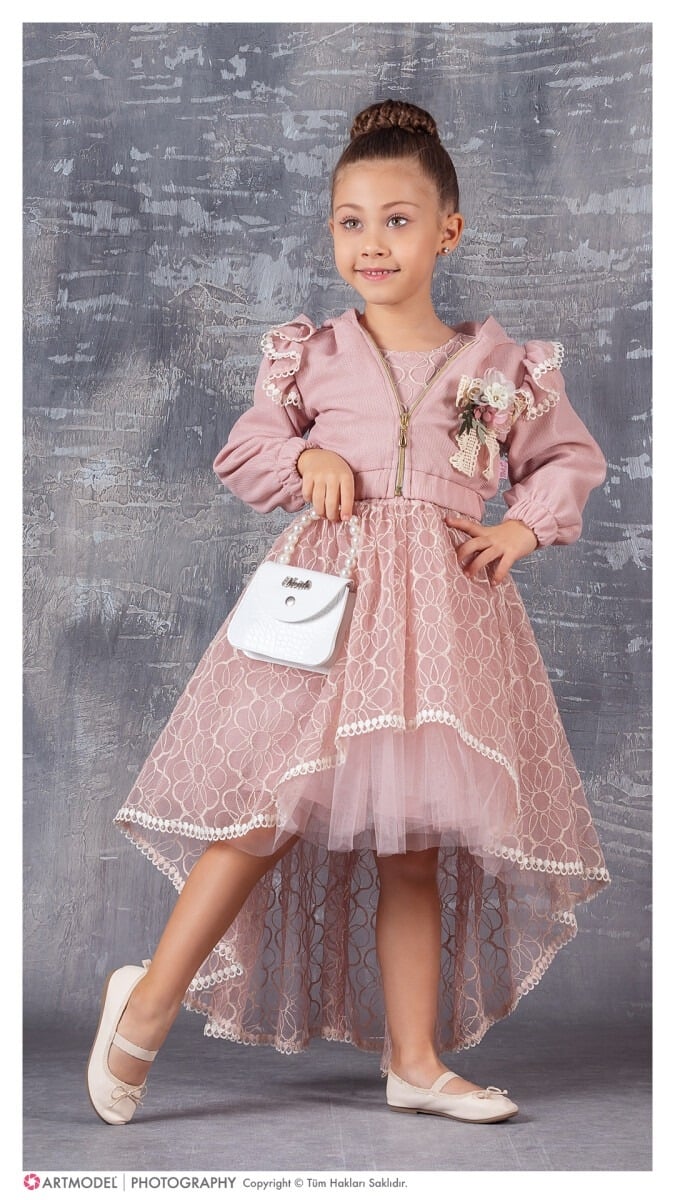 Girls' 4-Piece Dress, Bolero, and Bag Set with Lace Overlay - 6-12Y - Tivido - by Peralane