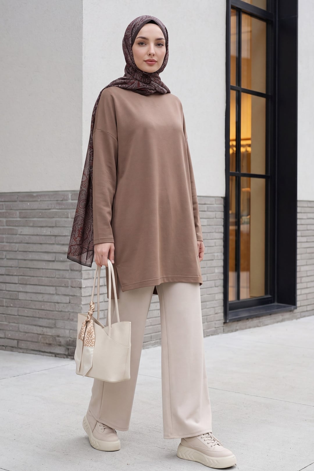 Heart Detail Side Slit Relaxed Knit Tunic - Light Brown - Podyumplus - by Peralane - photo 8