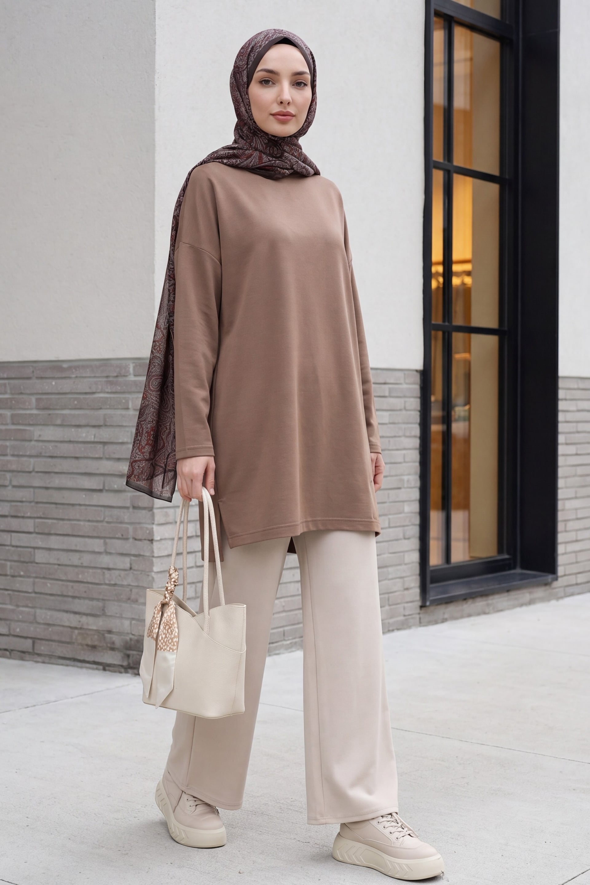 Heart Detail Side Slit Relaxed Knit Tunic - Light Brown - Podyumplus - by Peralane - photo 8