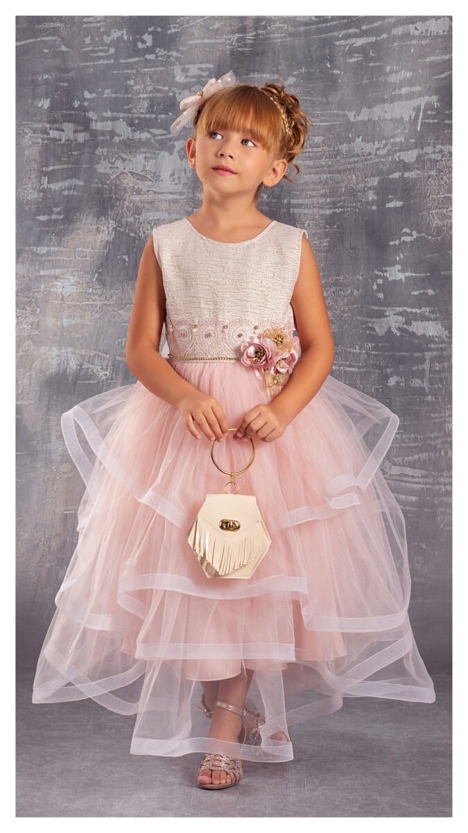 Girl's Jacquard Dress with Tulle Skirt – Beige - Tivido - by Peralane