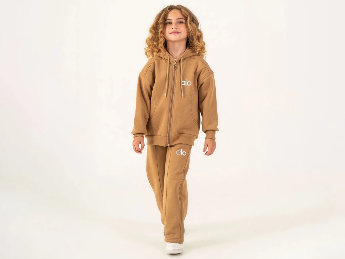 Girls' Zip Hoodie and Trousers Tracksuit Set in Light Brown - Lumii - by Peralane