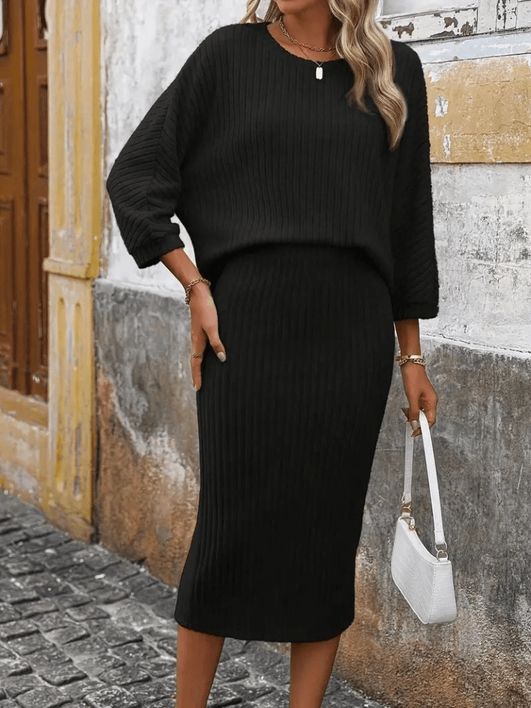 Women's Long Sleeve Round Neck Brushed Knit Blouse and Skirt Co-ord Set - Janes - by Peralane - photo 3
