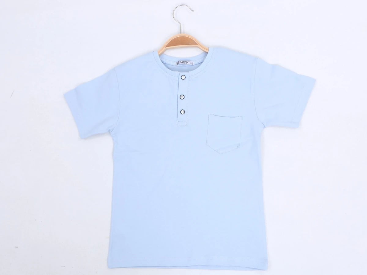 Boys' Pocket Button Placket T-Shirt - Light Blue (Pack of 4) - Tanem Kids - by Peralane