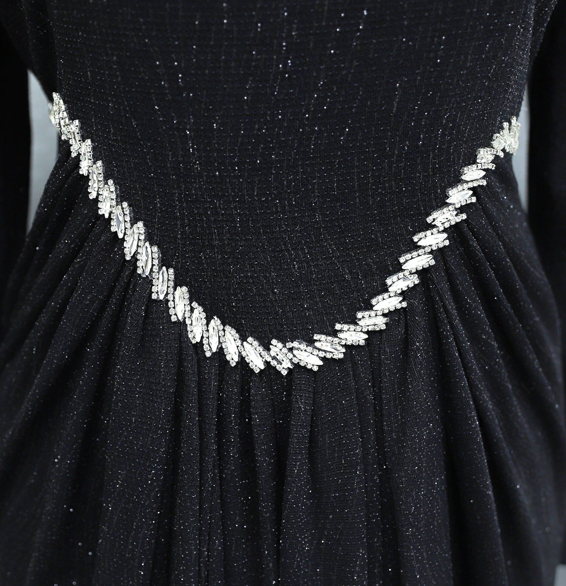 Black Sequin Jersey Evening Dress with High Neck and Cape Sleeves - Podyumplus - by Peralane - photo 6