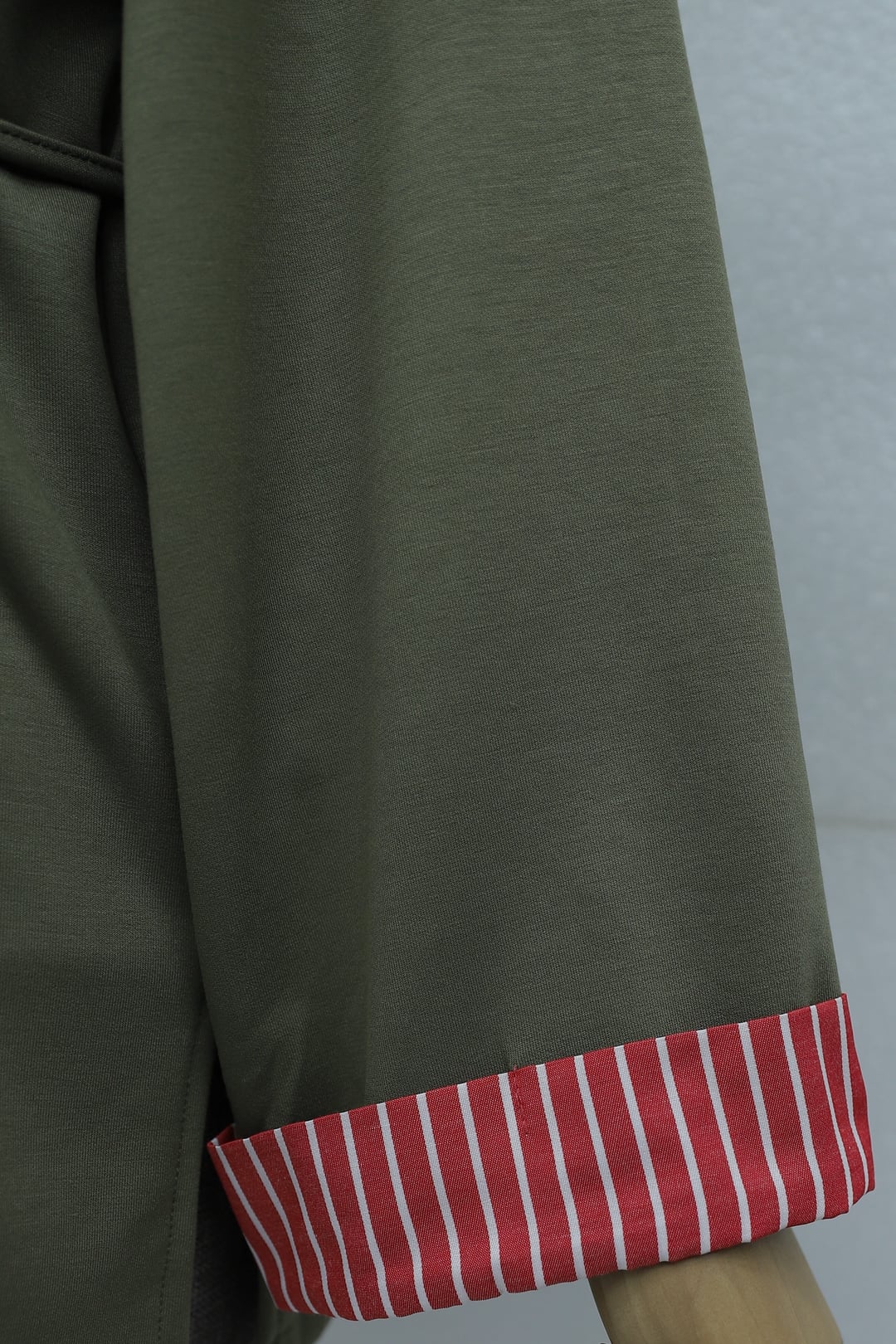 Olive Green Knit Tunic with Tie Belt and Striped Cuffs - Podyumplus - by Peralane - photo 7