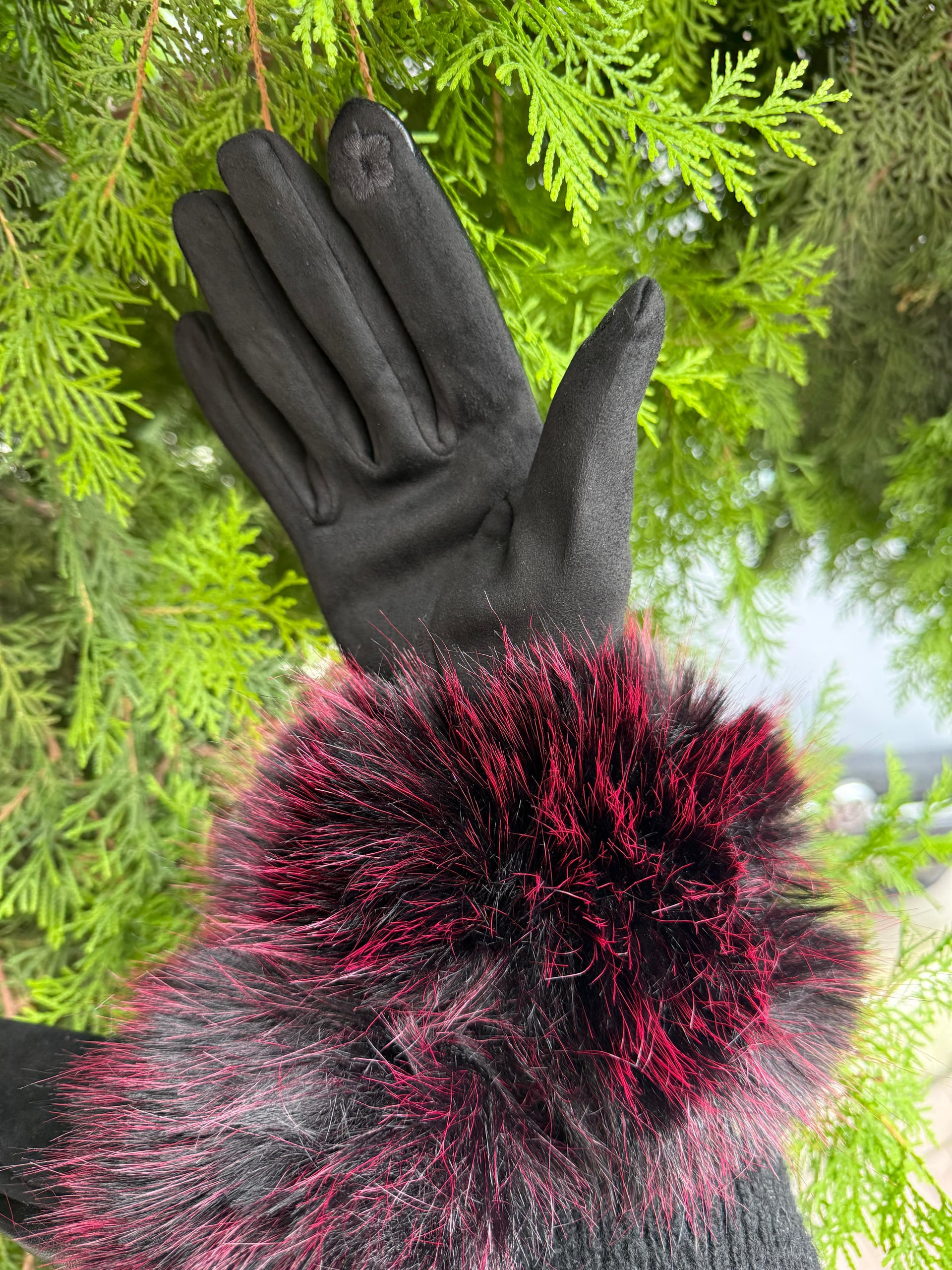 Bordeaux Leather Gloves with Faux Fur Trim - Nesvay - by Peralane - photo 4