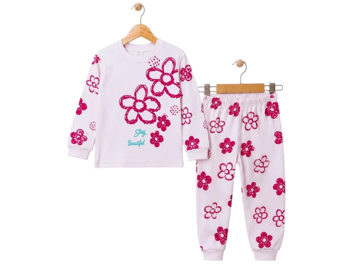Girls' Floral Print Pyjama Set with Top and Trousers - Supermini - by Peralane
