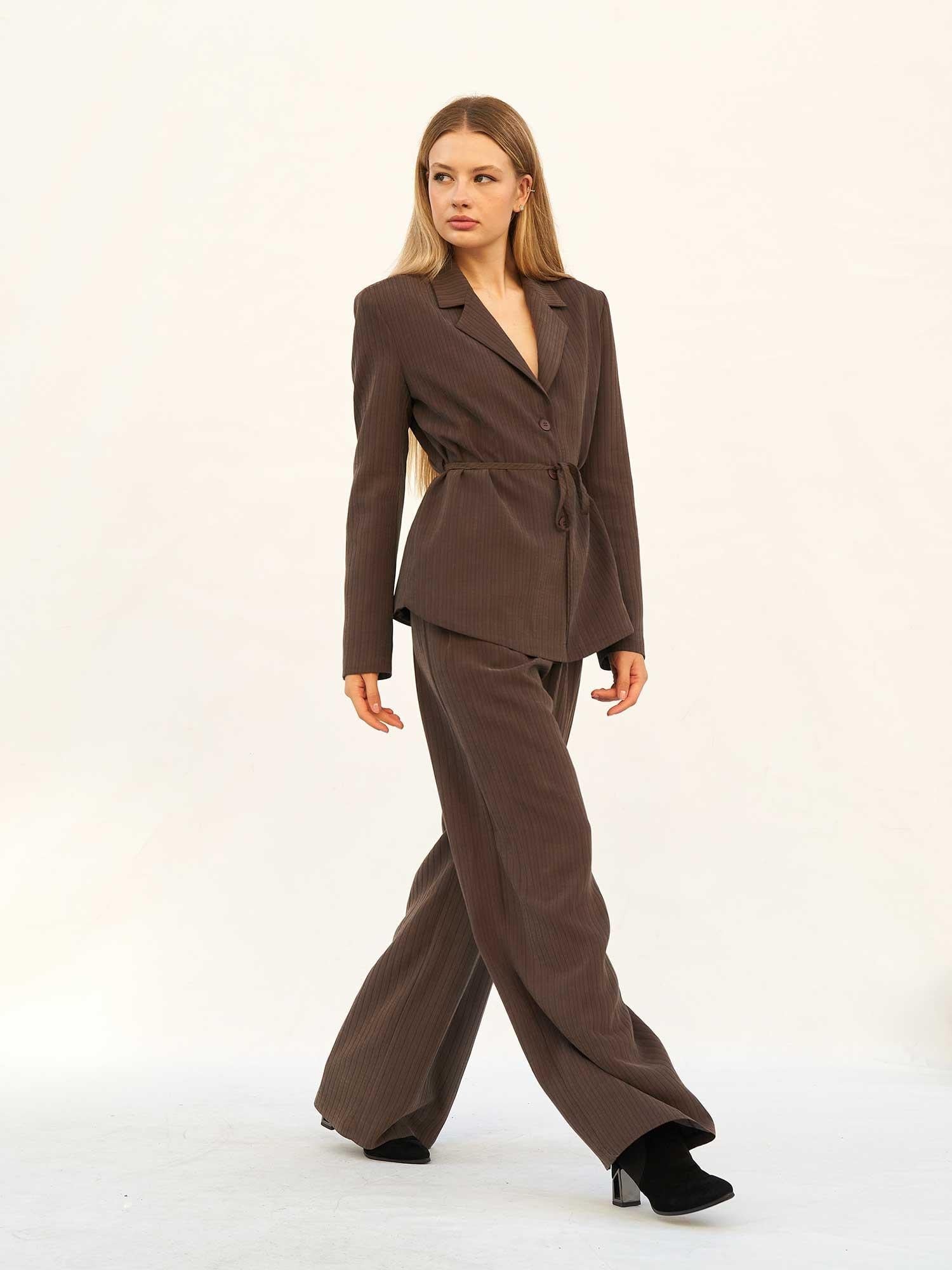 Dark Brown Pinstripe Blazer and Trousers Set - Lefon - by Peralane - photo 2
